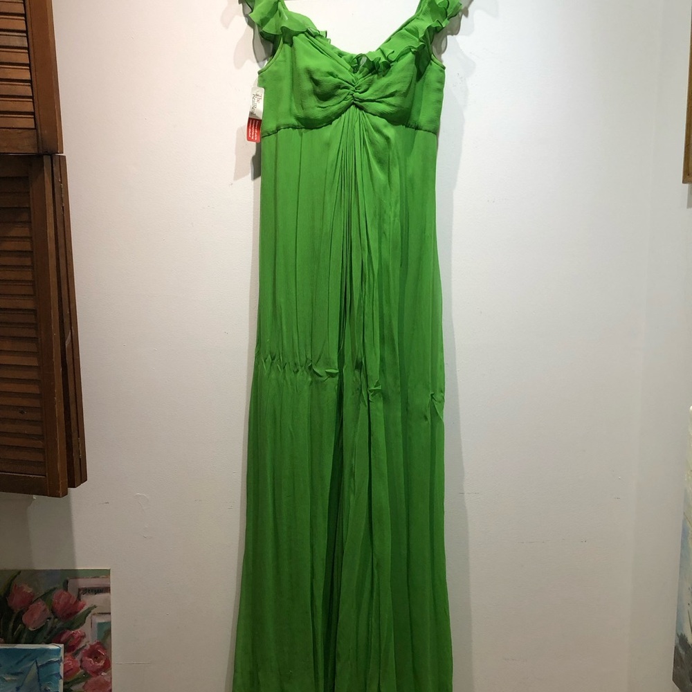 Carolina Herrera Green Ruched Maxi Dress